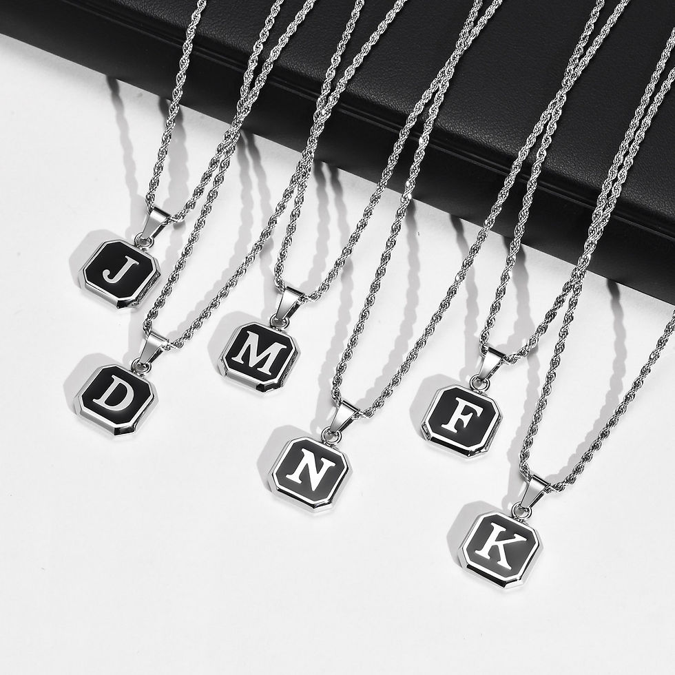 Miniatura: Initials Necklaces for Men Women,A-Z 26 Letters Black Square Stainless Steel Pen