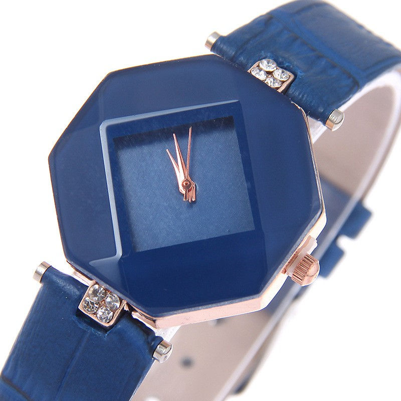 Miniatura: Relogio Feminino Fashion Exquisit Gem Cut Geometry Watch Women Blue Watches Leat