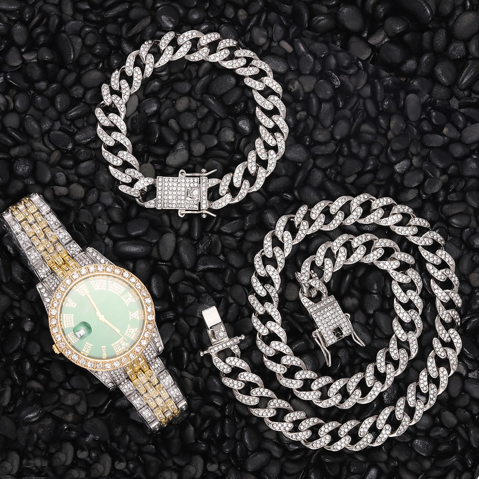 Miniatura: Necklace +Watch+Bracelet Hip Hop Miami Curb Cuban Chain Gold Iced Out Paved Rhin