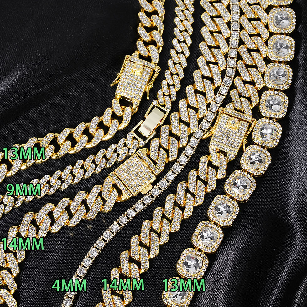 Miniatura: 3pcs Cuban Chain Watch for Men Hip Hop Miami Curb Iced Out Paved Rhinestones Rap