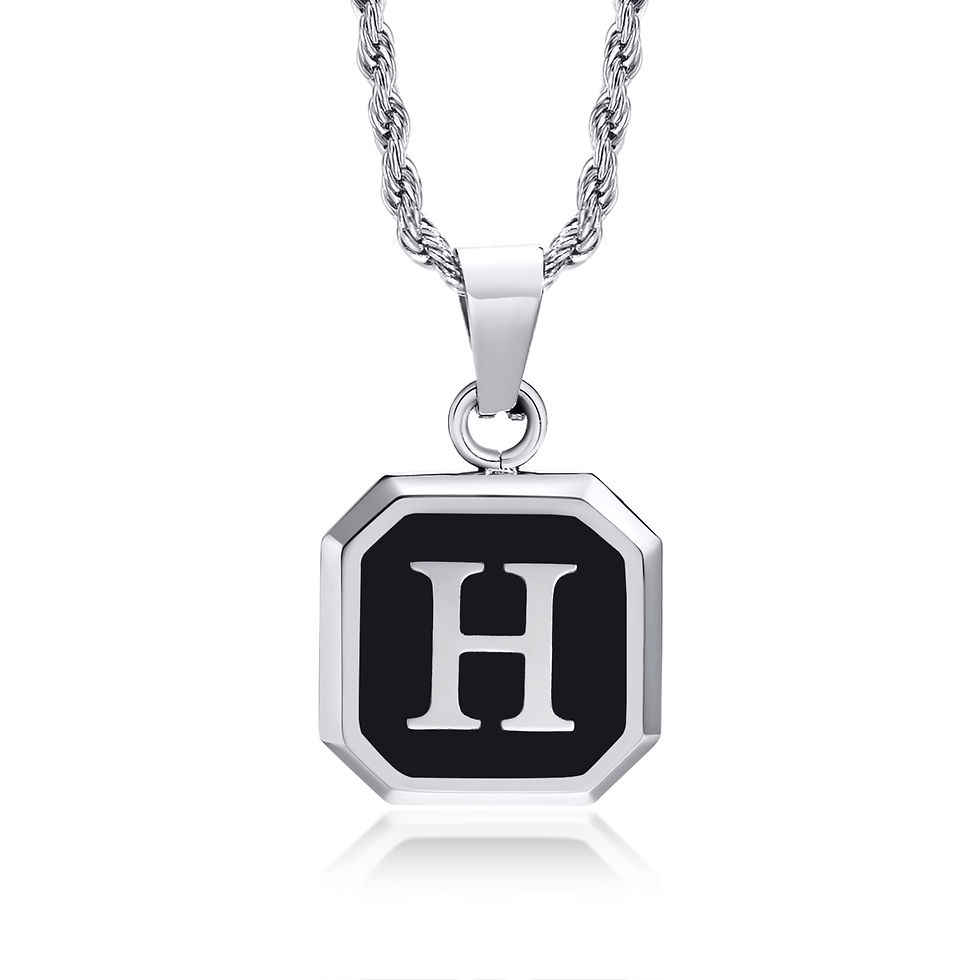 Miniatura: Initials Necklaces for Men Women,A-Z 26 Letters Black Square Stainless Steel Pen