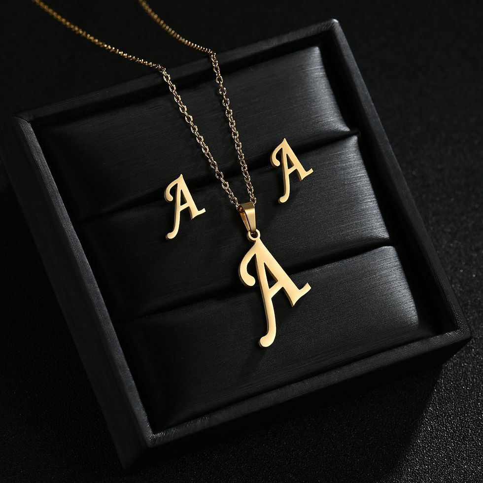 Miniatura: Stainless Steel 26 Letters Initial Women Alphabet Pendants Necklaces Earring Jew