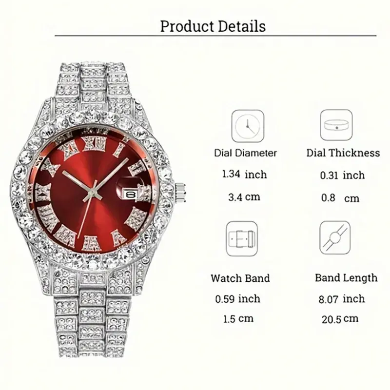 Miniatura: 16mm Hip Hop Miami Cuban Link Chain Set Necklace +Watch+Bracelet Creative Iced O