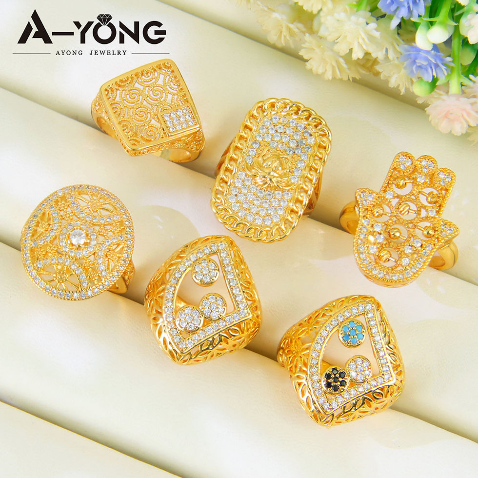 Miniatura: Dubai Punk Hip Hop Rings 21k Gold Plated Hollow Italian Zirconia Couples Ring Br