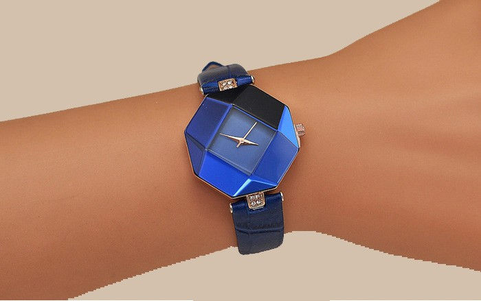Miniatura: Relogio Feminino Fashion Exquisit Gem Cut Geometry Watch Women Blue Watches Leat