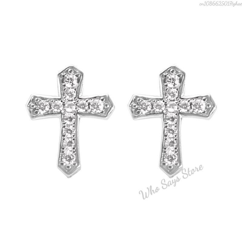 Miniatura: Stainless Steel Earrings Hip Hop Jewelry Stud Earring Iced Out Zircon Dollar Sig