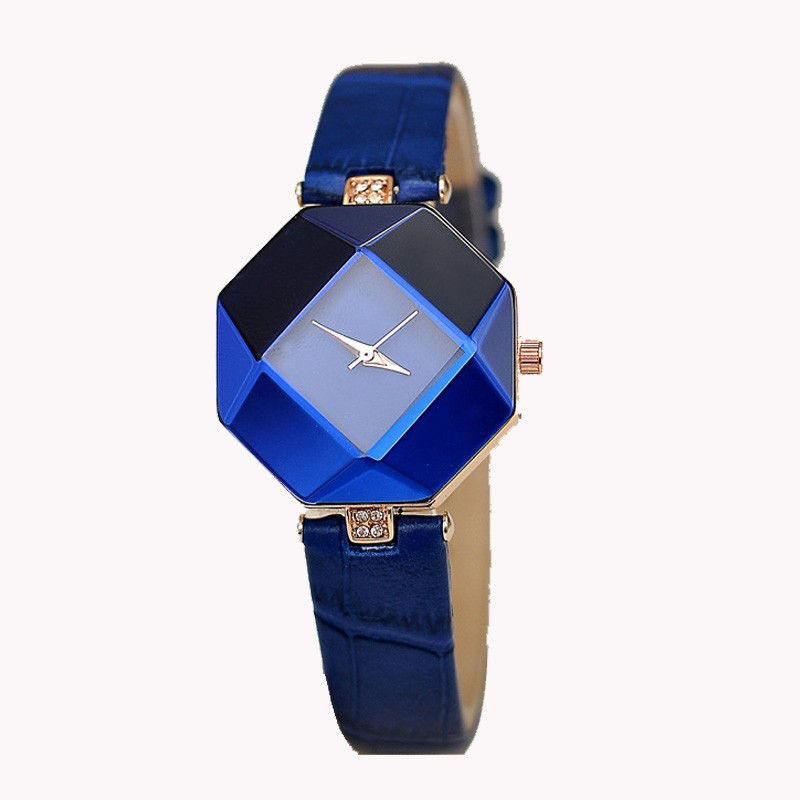 Miniatura: Relogio Feminino Fashion Exquisit Gem Cut Geometry Watch Women Blue Watches Leat