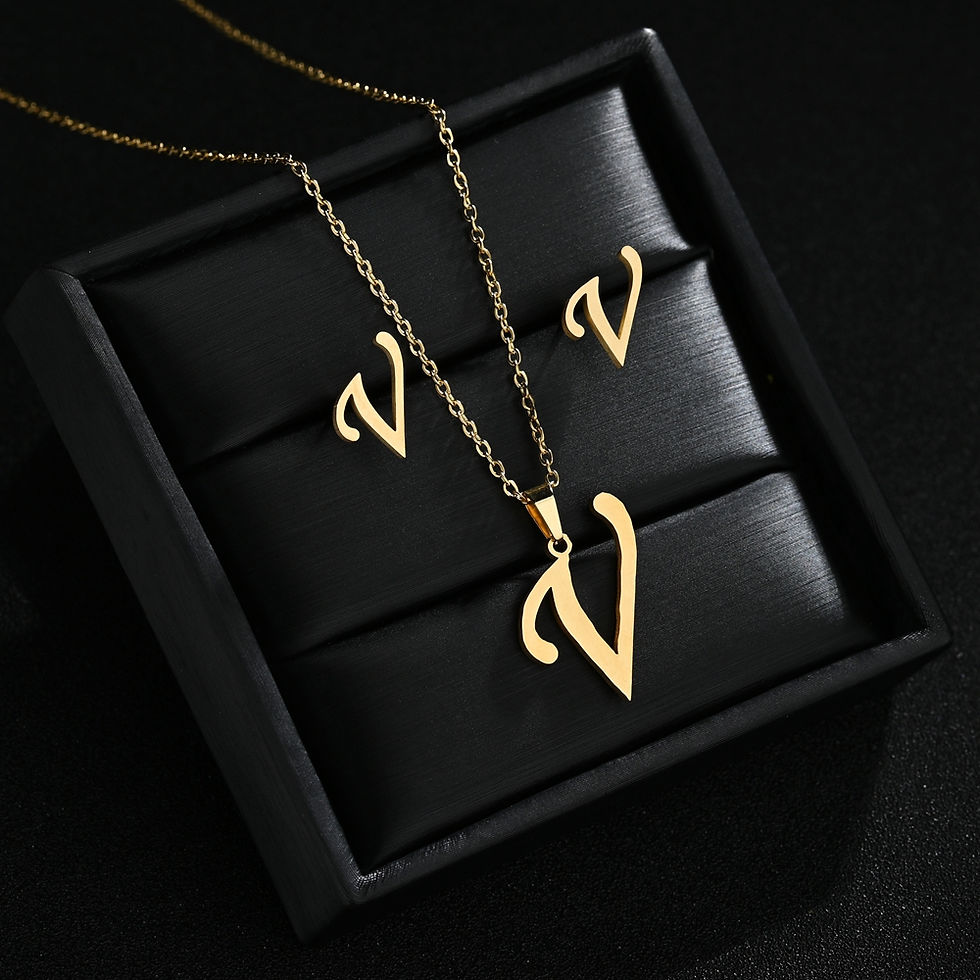 Miniatura: Stainless Steel 26 Letters Initial Women Alphabet Pendants Necklaces Earring Jew