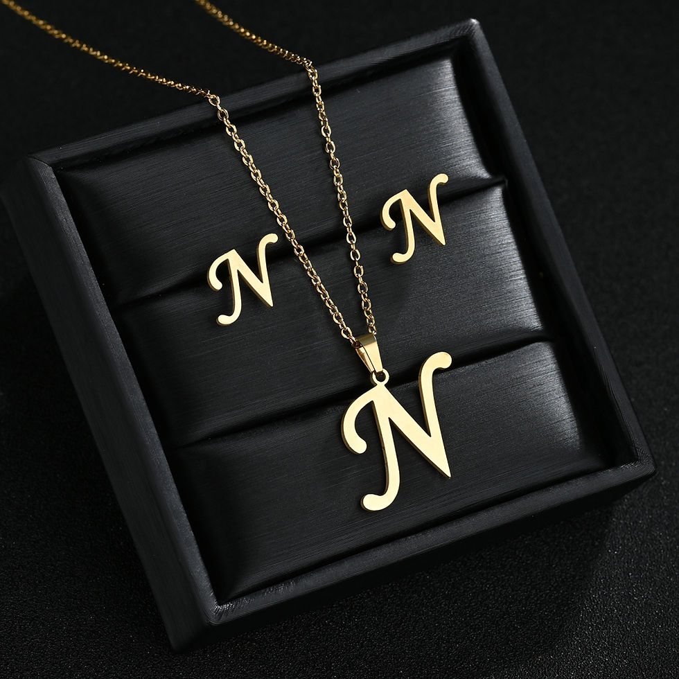 Miniatura: Stainless Steel 26 Letters Initial Women Alphabet Pendants Necklaces Earring Jew