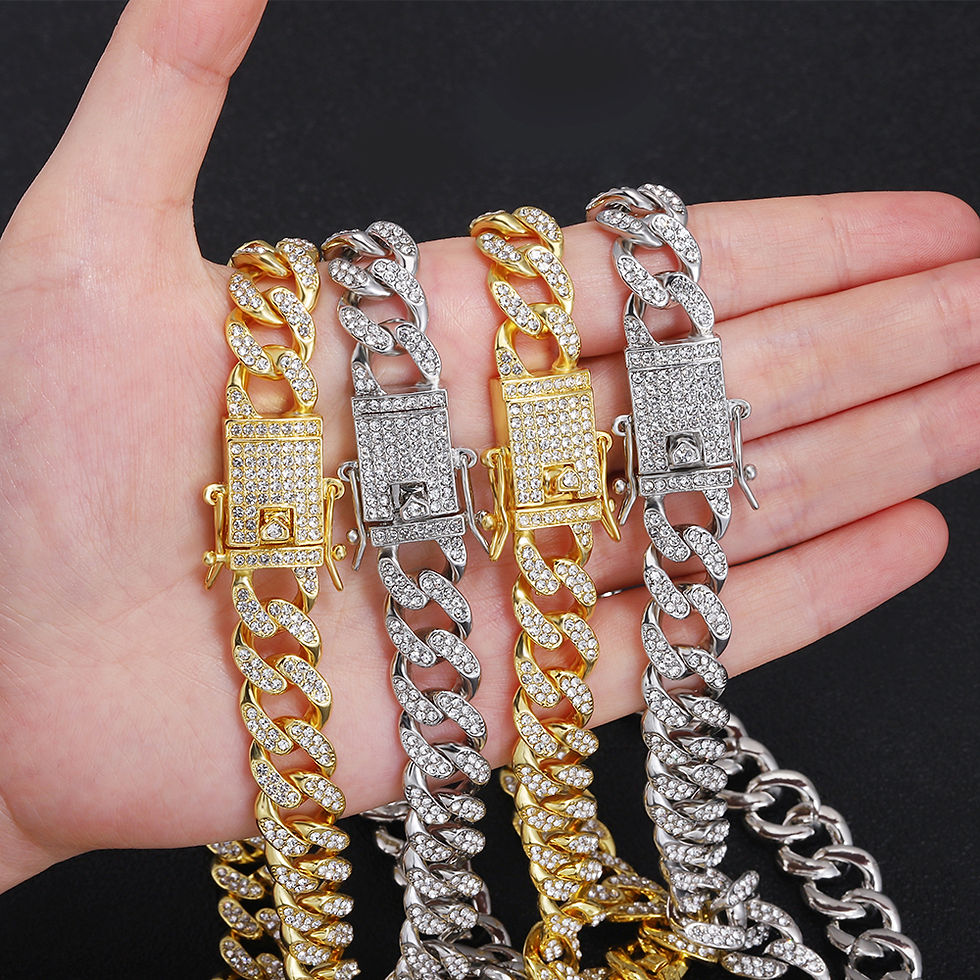 Miniatura: Necklace +Watch+Bracelet Hip Hop Miami Curb Cuban Chain Gold Iced Out Paved Rhin