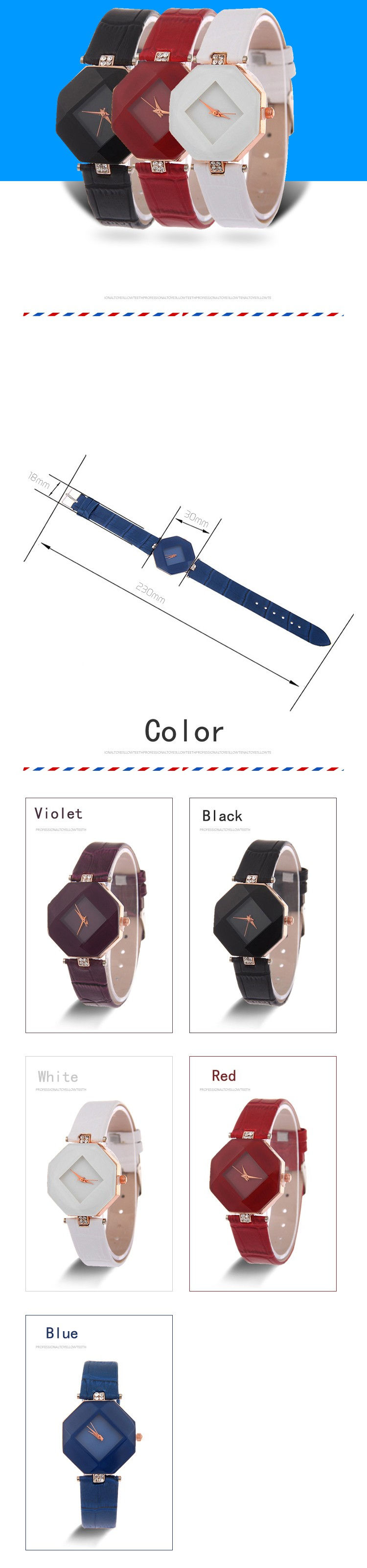 Miniatura: Relogio Feminino Fashion Exquisit Gem Cut Geometry Watch Women Blue Watches Leat