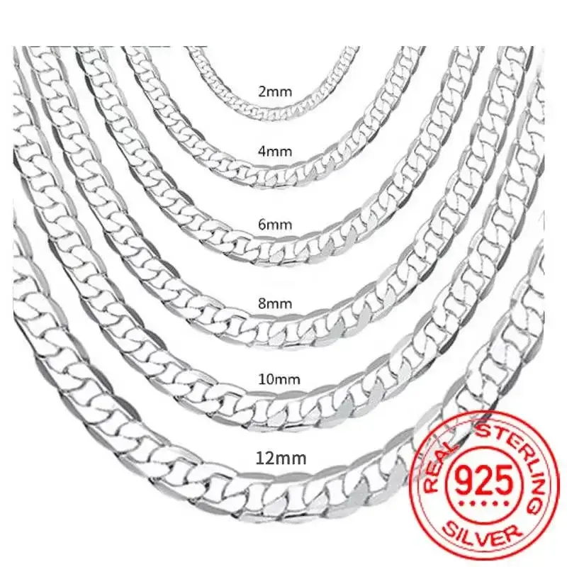 Miniatura: Men's 925 Sterling Silver Necklace 2/4/6/8/10/12MM 40-75cm Face Chain Necklace L