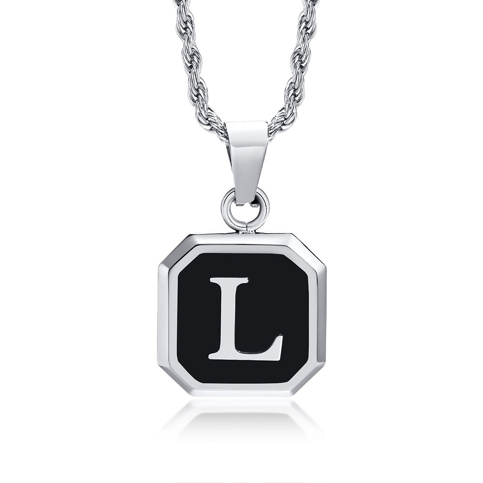 Miniatura: Initials Necklaces for Men Women,A-Z 26 Letters Black Square Stainless Steel Pen
