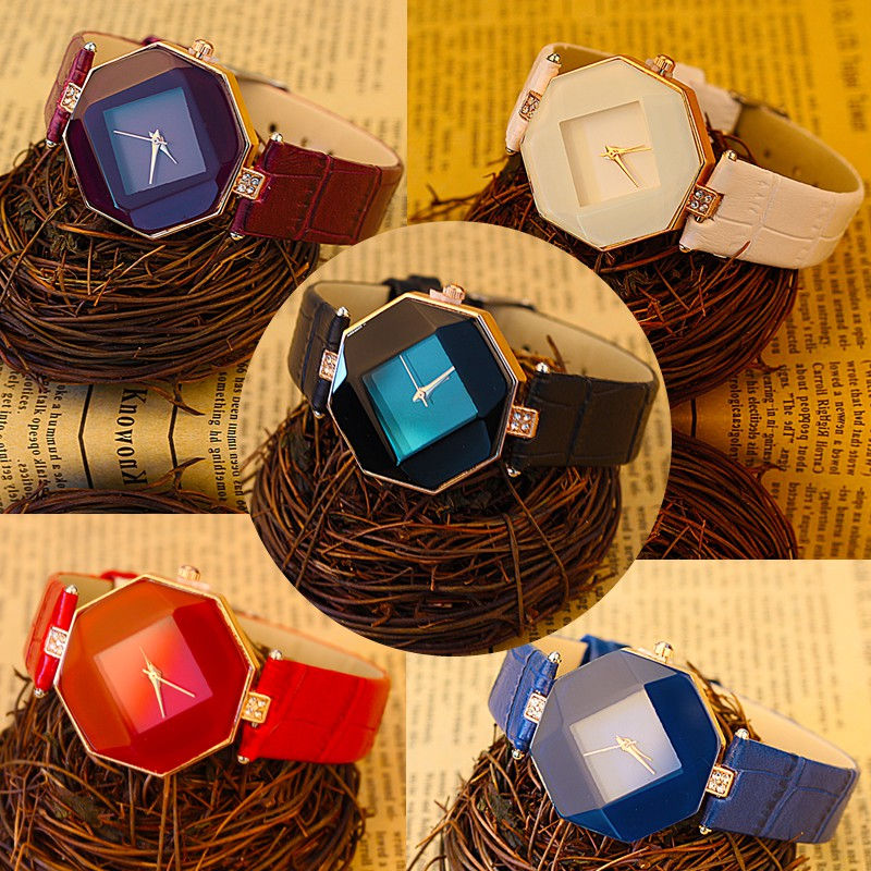 Miniatura: Relogio Feminino Fashion Exquisit Gem Cut Geometry Watch Women Blue Watches Leat