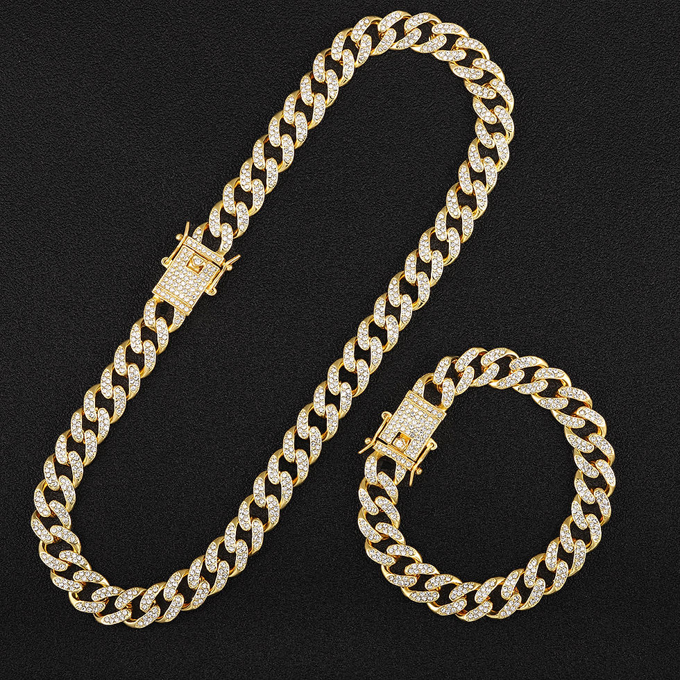 Miniatura: Necklace +Watch+Bracelet Hip Hop Miami Curb Cuban Chain Gold Iced Out Paved Rhin