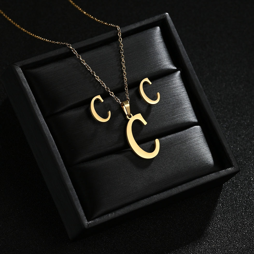 Miniatura: Stainless Steel 26 Letters Initial Women Alphabet Pendants Necklaces Earring Jew