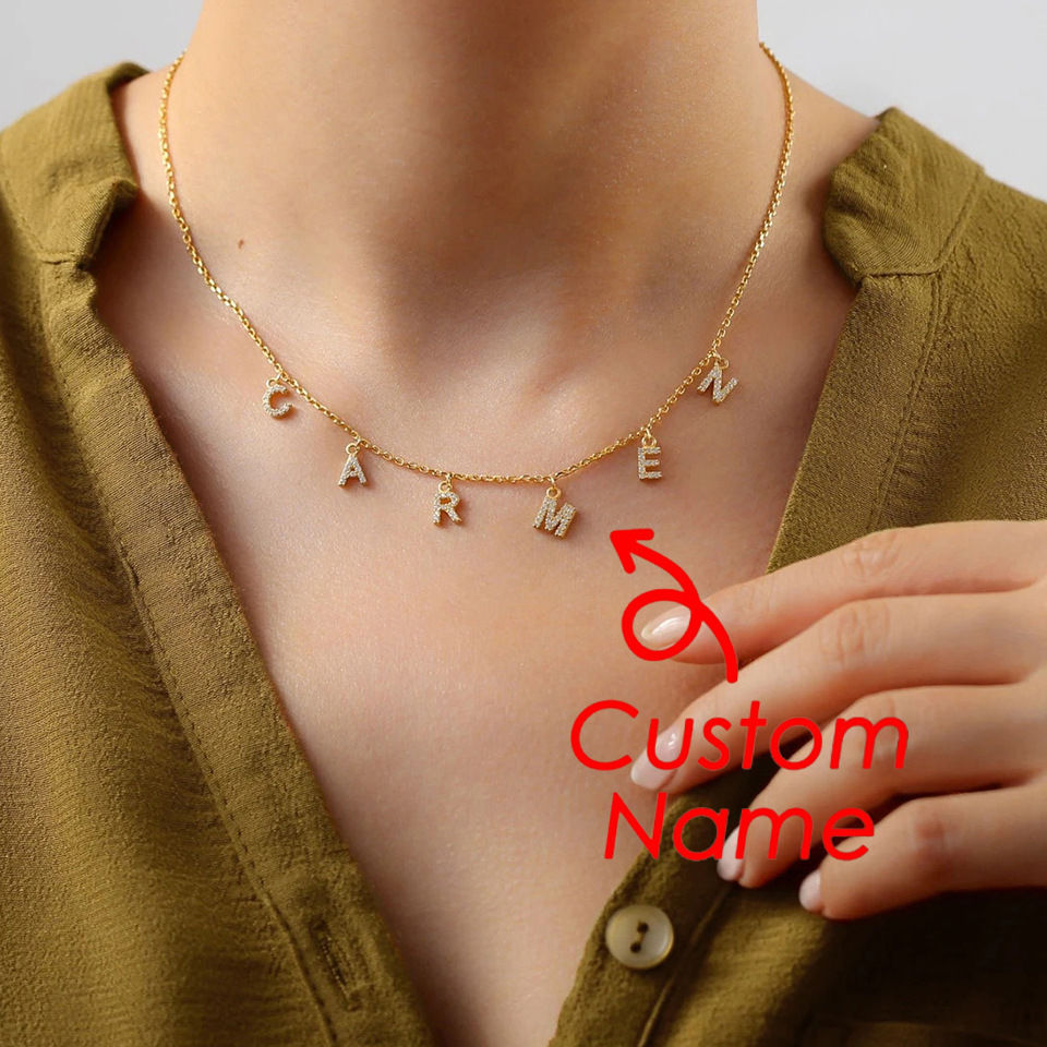 Miniatura: Personalized DIY Name Necklace for Women Gift Zircon Alpahbet Pendant Stainless 