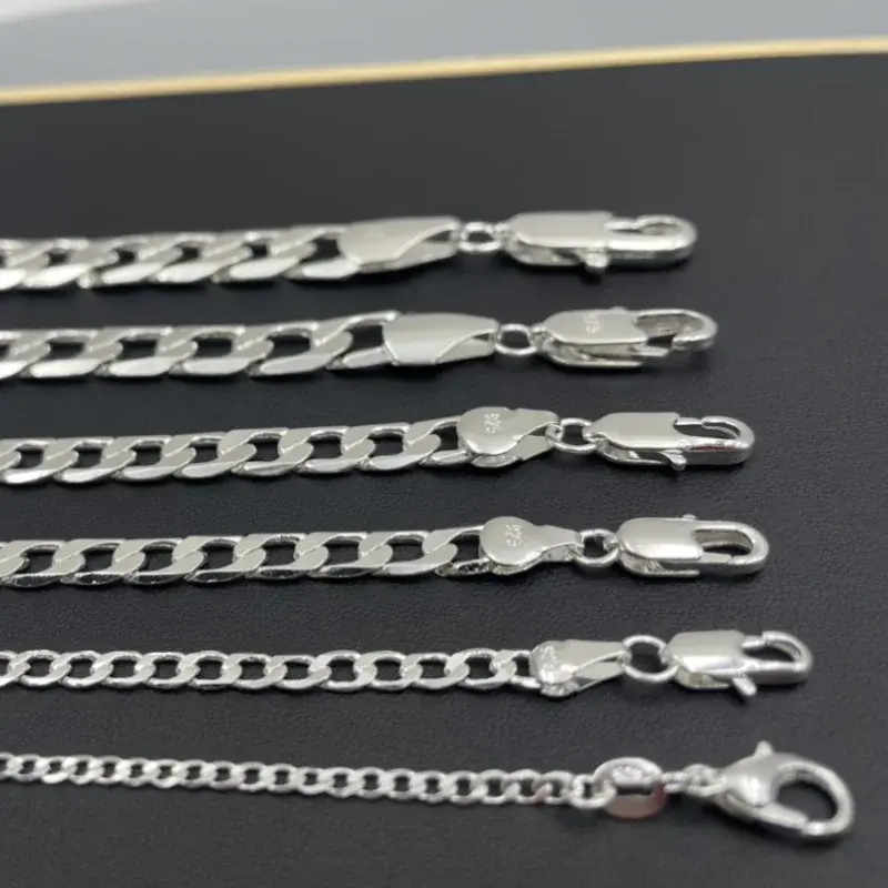 Miniatura: Men's 925 Sterling Silver Necklace 2/4/6/8/10/12MM 40-75cm Face Chain Necklace L