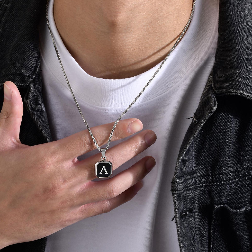 Miniatura: Initials Necklaces for Men Women,A-Z 26 Letters Black Square Stainless Steel Pen