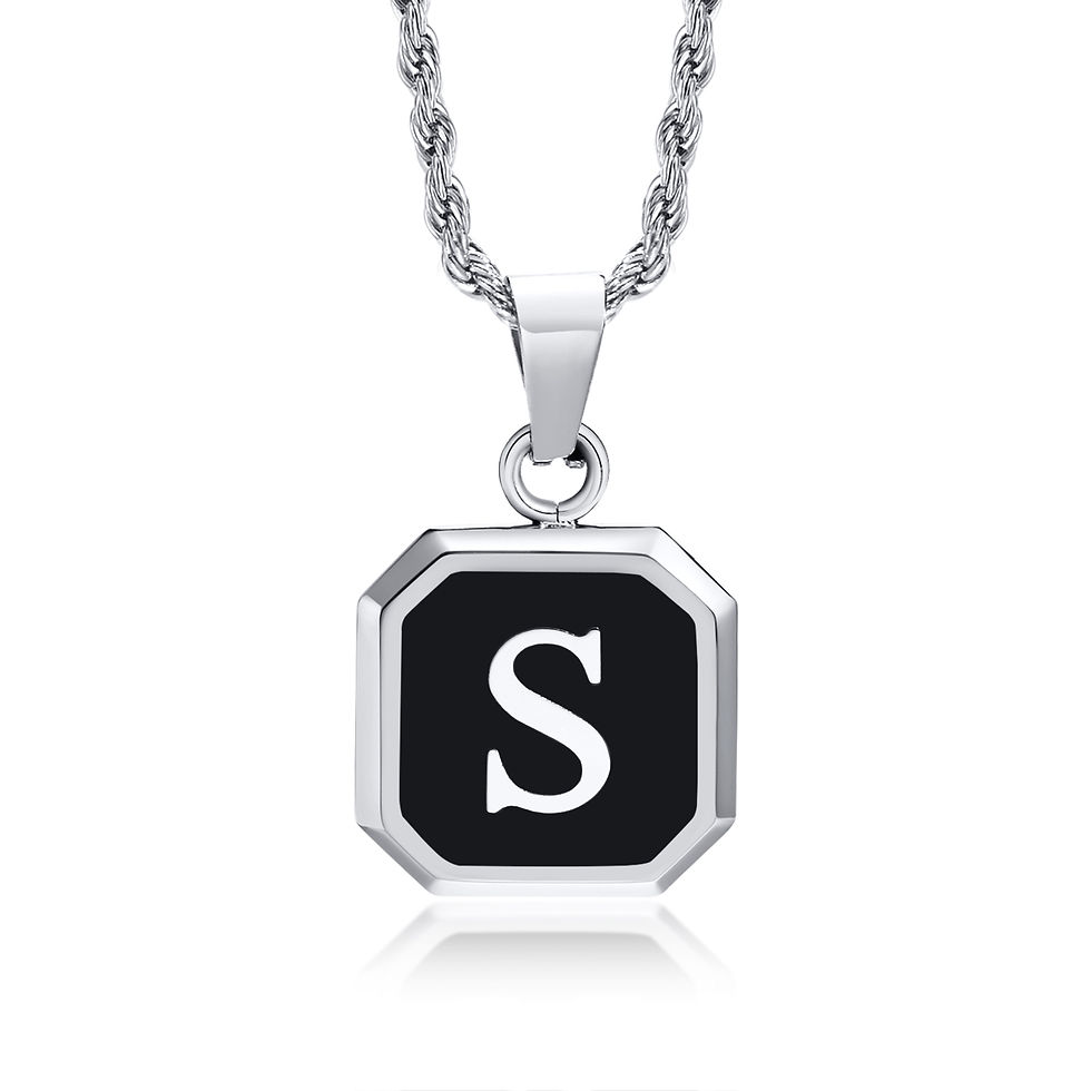 Miniatura: Initials Necklaces for Men Women,A-Z 26 Letters Black Square Stainless Steel Pen