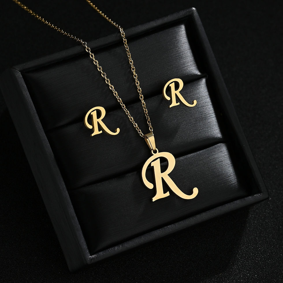 Miniatura: Stainless Steel 26 Letters Initial Women Alphabet Pendants Necklaces Earring Jew