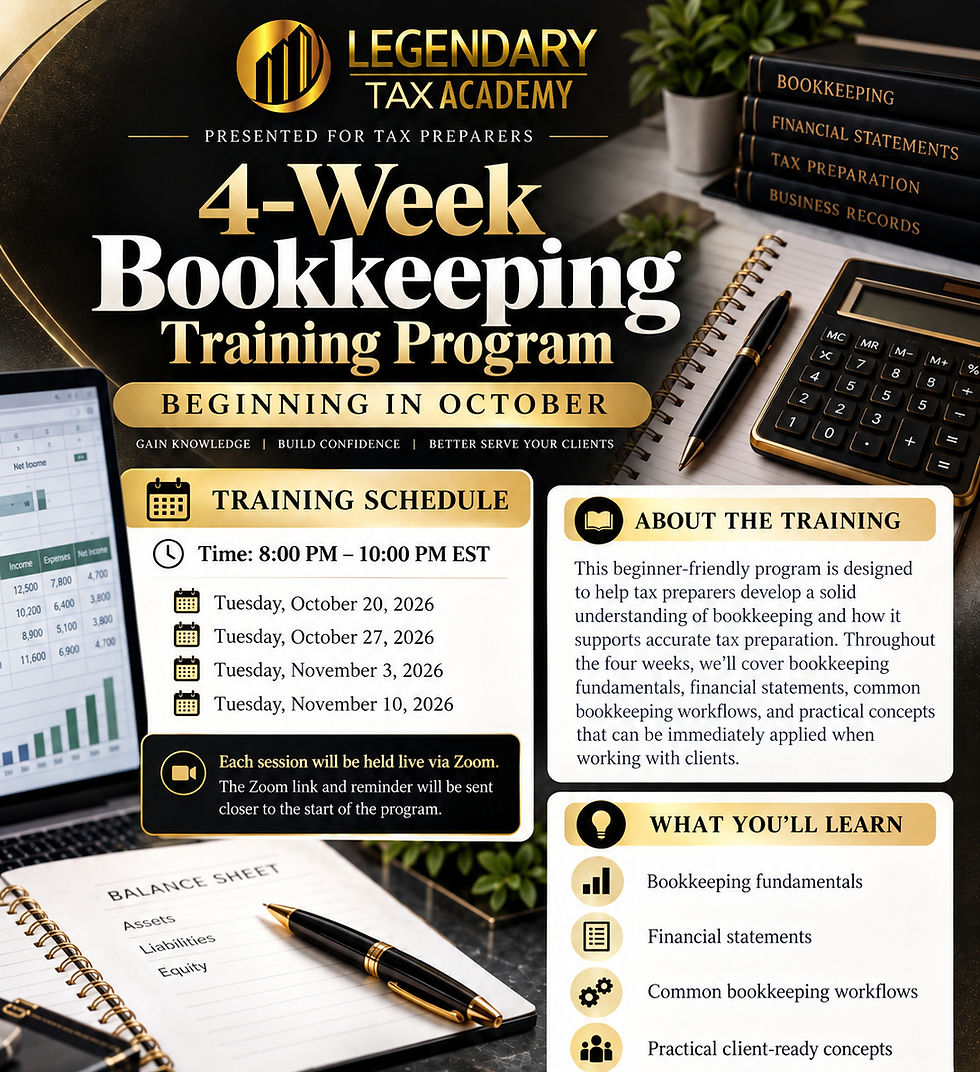 Legendary Tax Service & Solutions – Bookkeeping Training