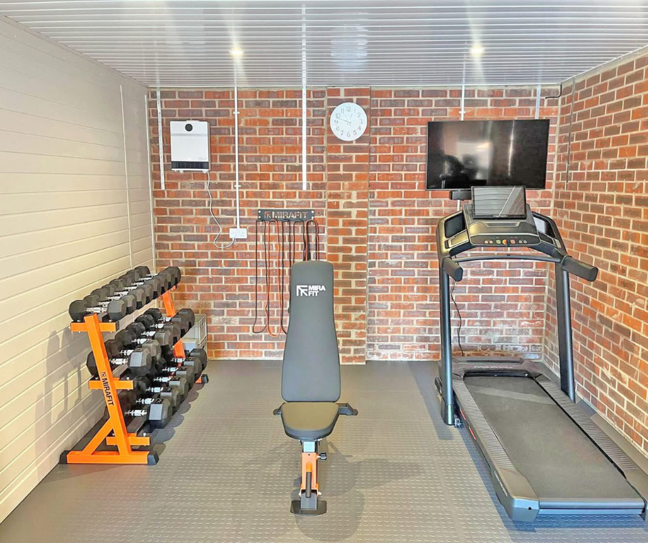 Garage Gym with interlocking floor tile flooring