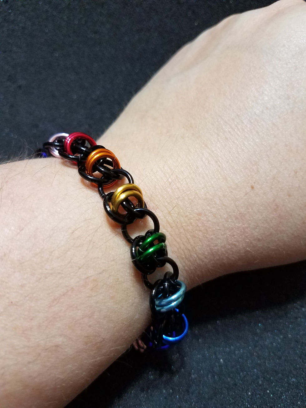 Thumbnail: Rainbow chainmail Barrel weave bracelet