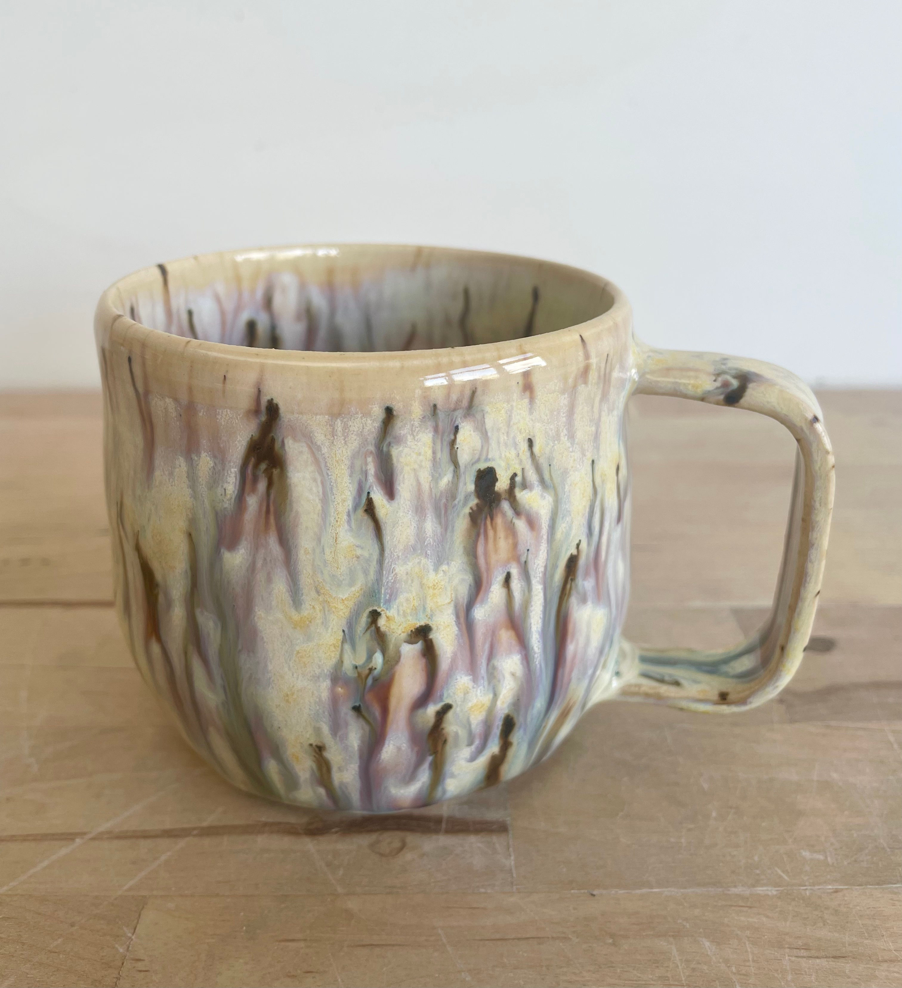Medium Yellow Laver wheel thrown mug - square handle