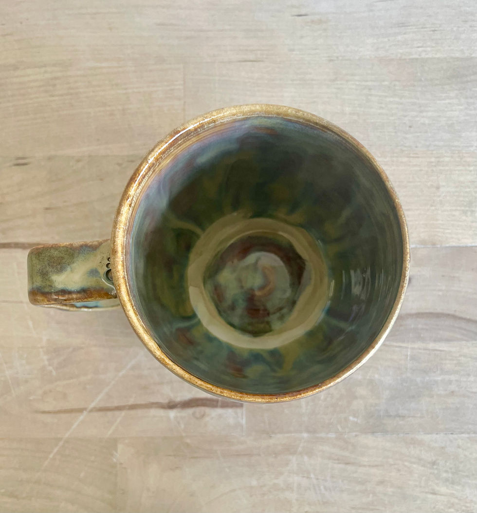 Thumbnail: Large Golden Bloom wheel thrown mug - square handle 