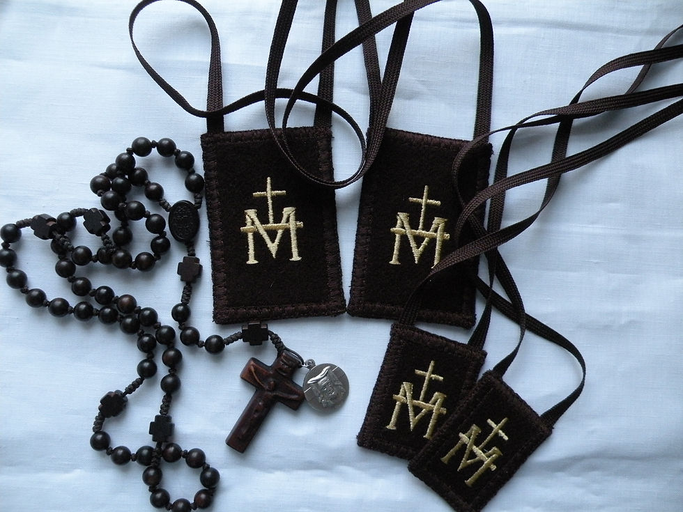 Thumbnail: Mantle Of Mary® Brown Wool Scapular with Embroidered Cross