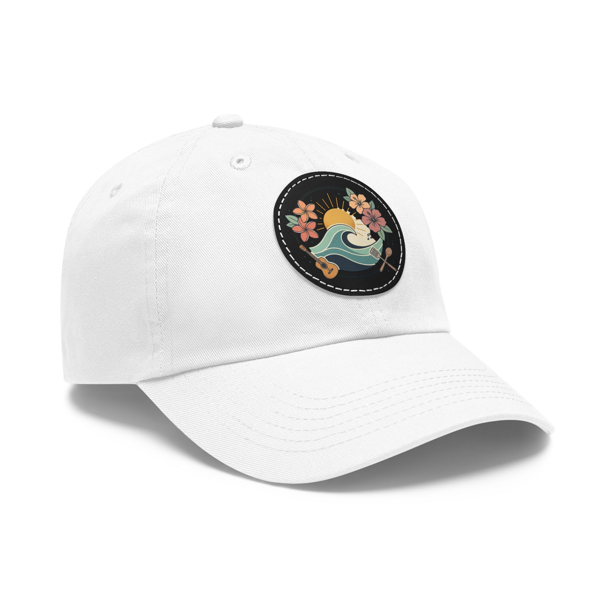 Surf Sunset Leather Patch Dad Hat — Floral Wave Beach Cap