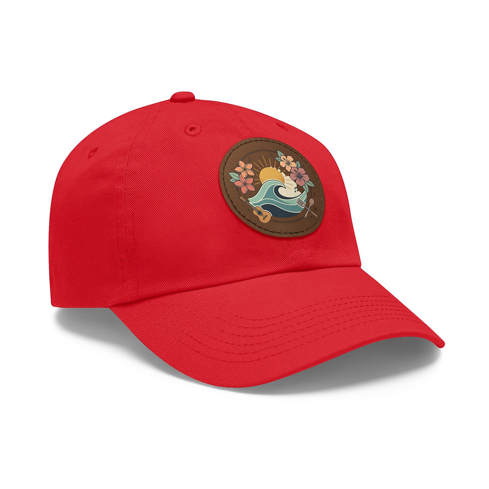 Thumbnail: Surf Sunset Leather Patch Dad Hat — Floral Wave Beach Cap
