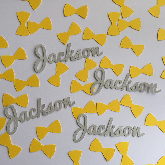 Yellow & Grey Personalized BowTie Confetti