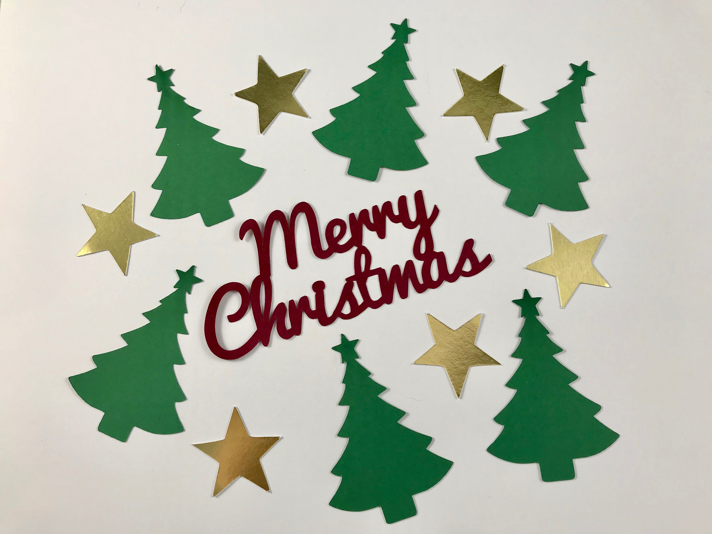 Merry Christmas Confetti with Trees and Stars