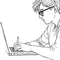 simple black and white sketch of student at laptop, close-up.jpg