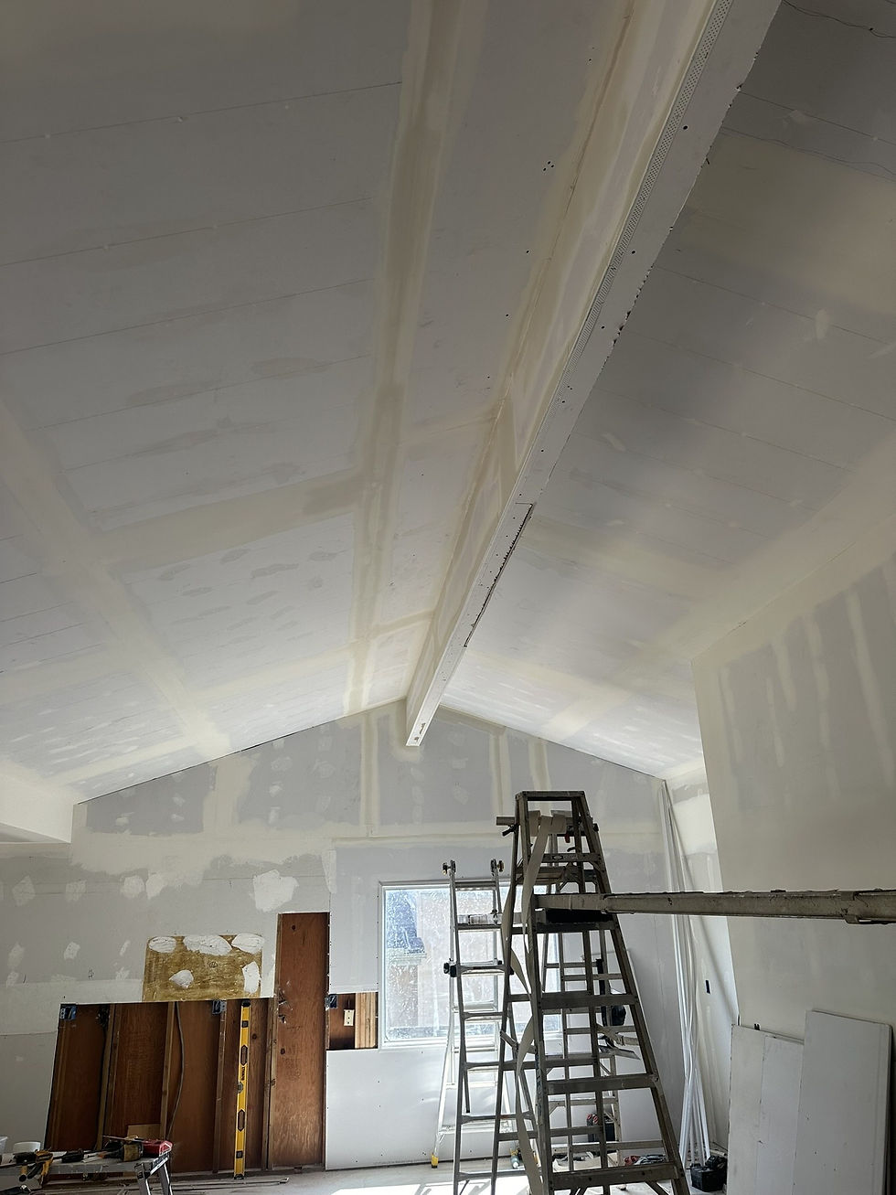 Joint compound applied to vaulted ceiling seams