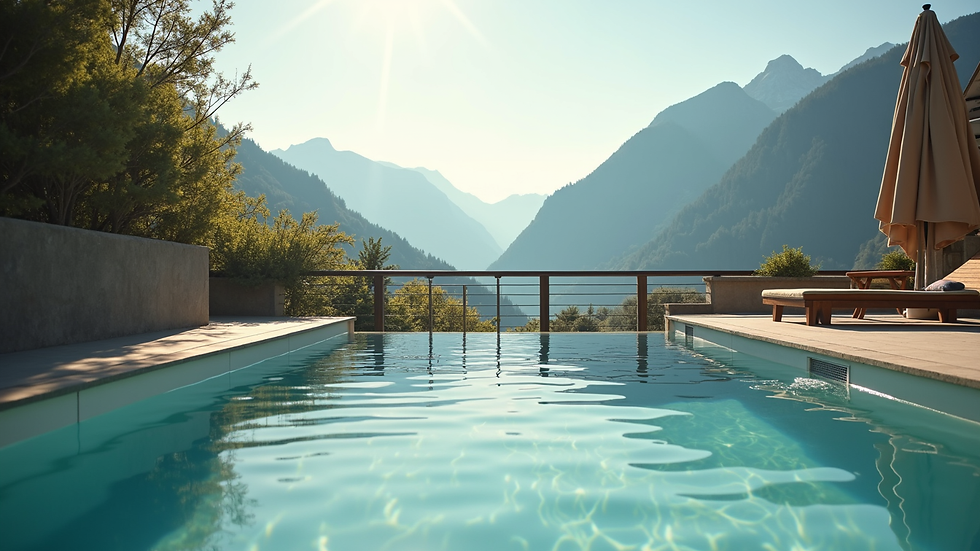 Vue en plongée d’un spa compact installé sur une terrasse à Grenoble