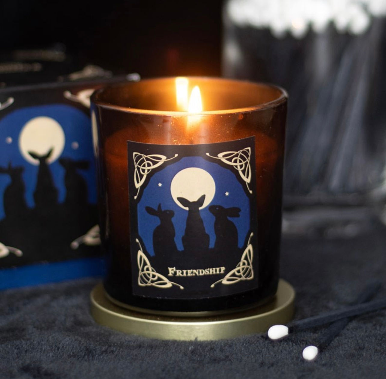 Moon Gazing Hares Candle by Lisa Parker