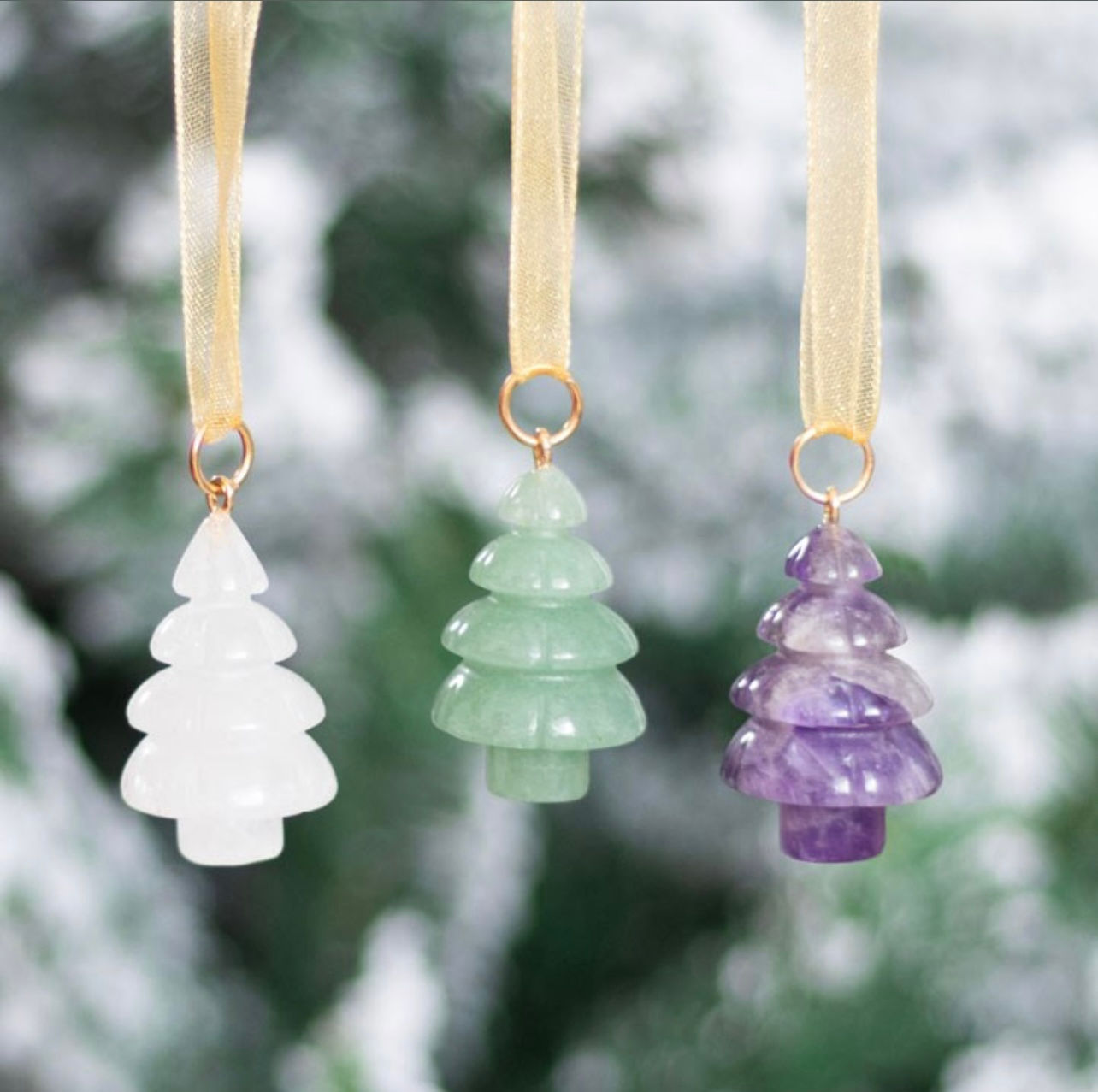 Set Of 3 - Festive Tree Gemstones | Crystal Decoration