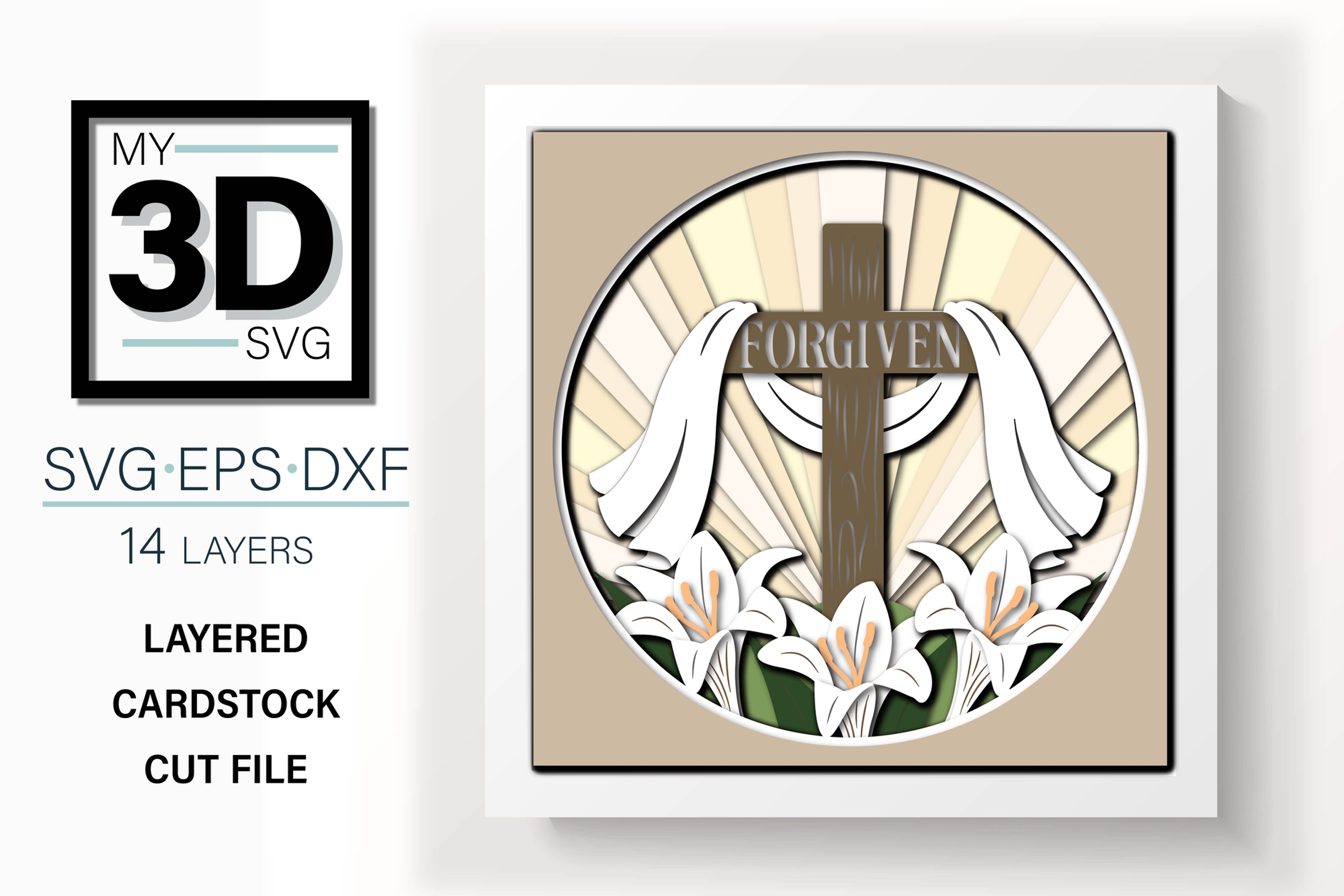 3D FORGIVEN WITH LILIES SVG