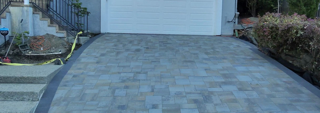Paver Driveway in San Carlos with retaining walls.