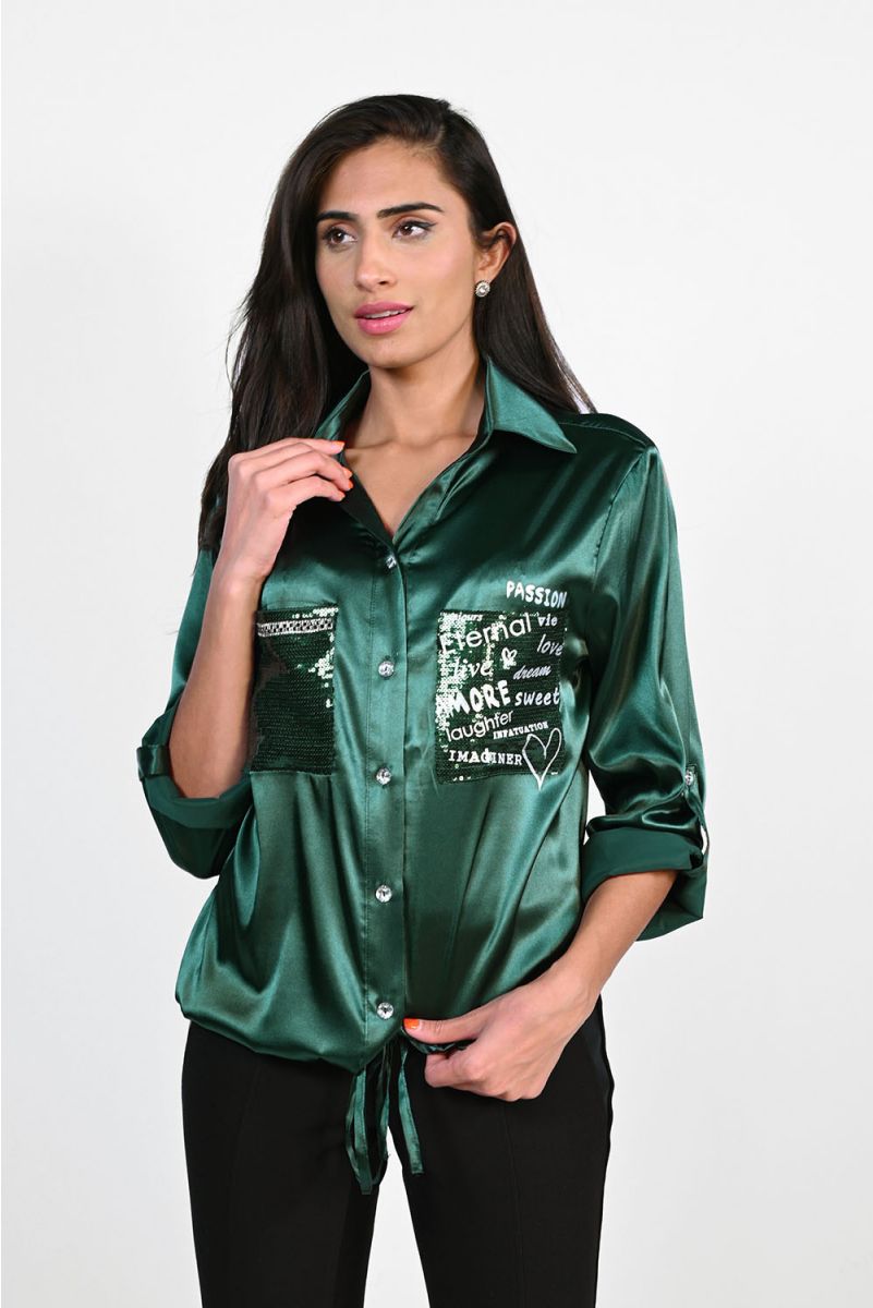 Satin Front Tie Blouse