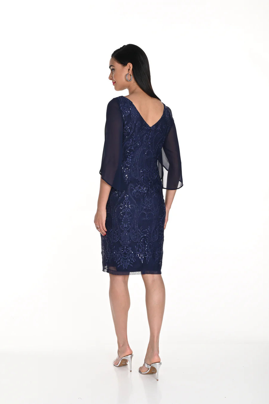 Thumbnail: V-Neck Sheer Flutter Sleeves Dress