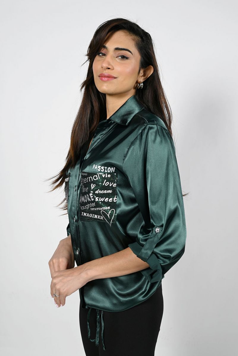 Satin Front Tie Blouse