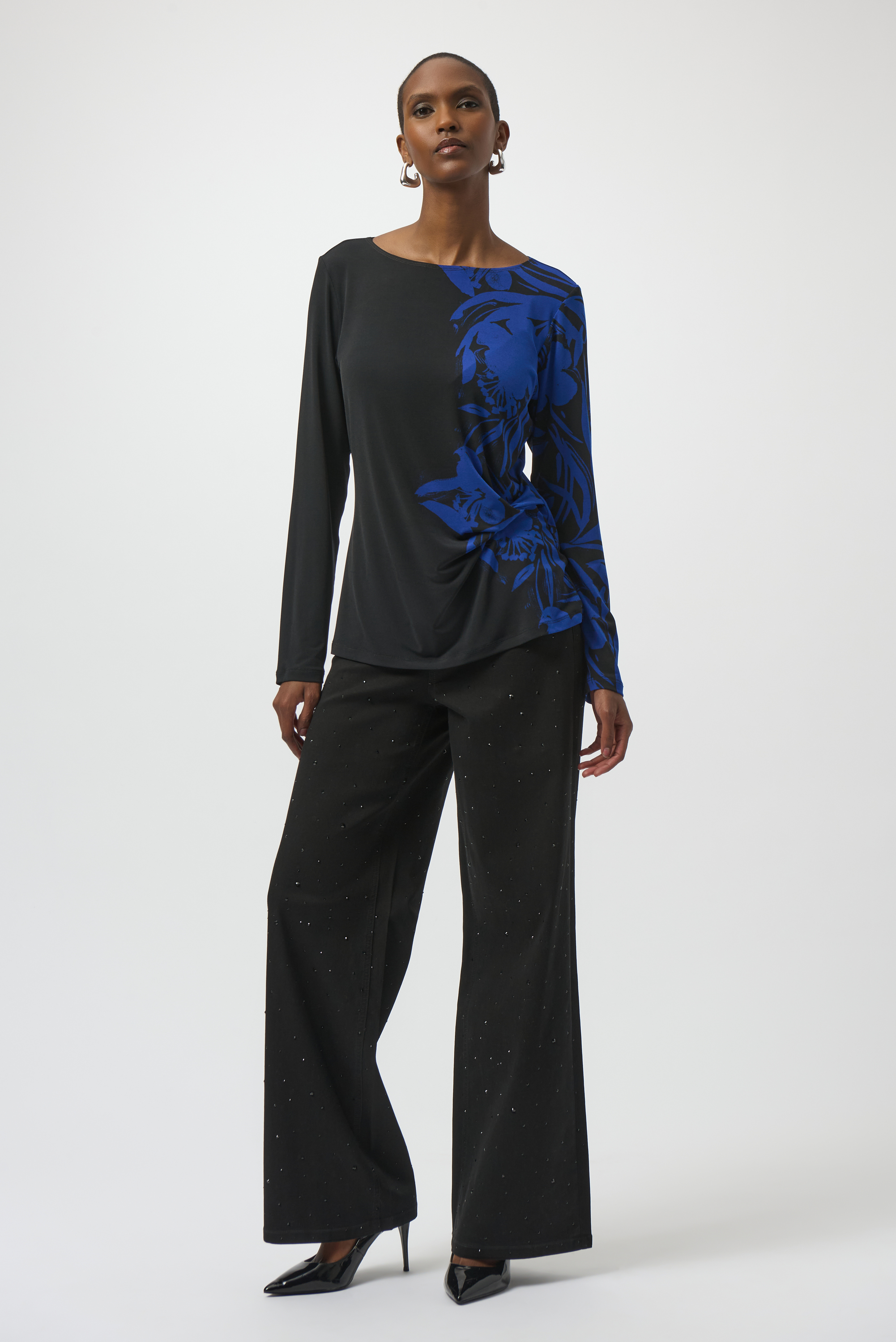 Boat Neckline Floral Print Top
