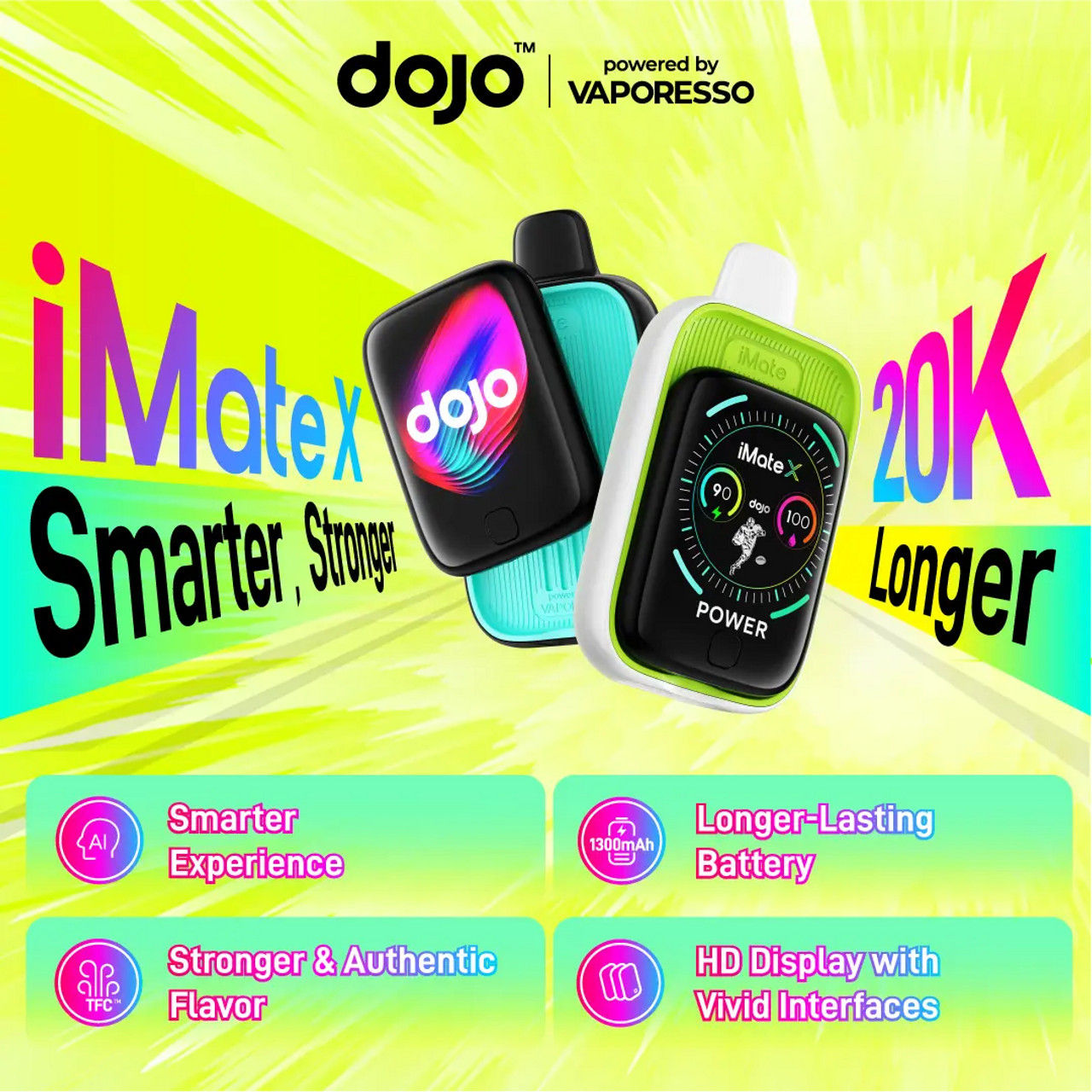 DOJO IMATE X 20K DISPOSABLE VAPE | 20000 PUFFS | 5% NICOTINE | DISPLAY OF 5