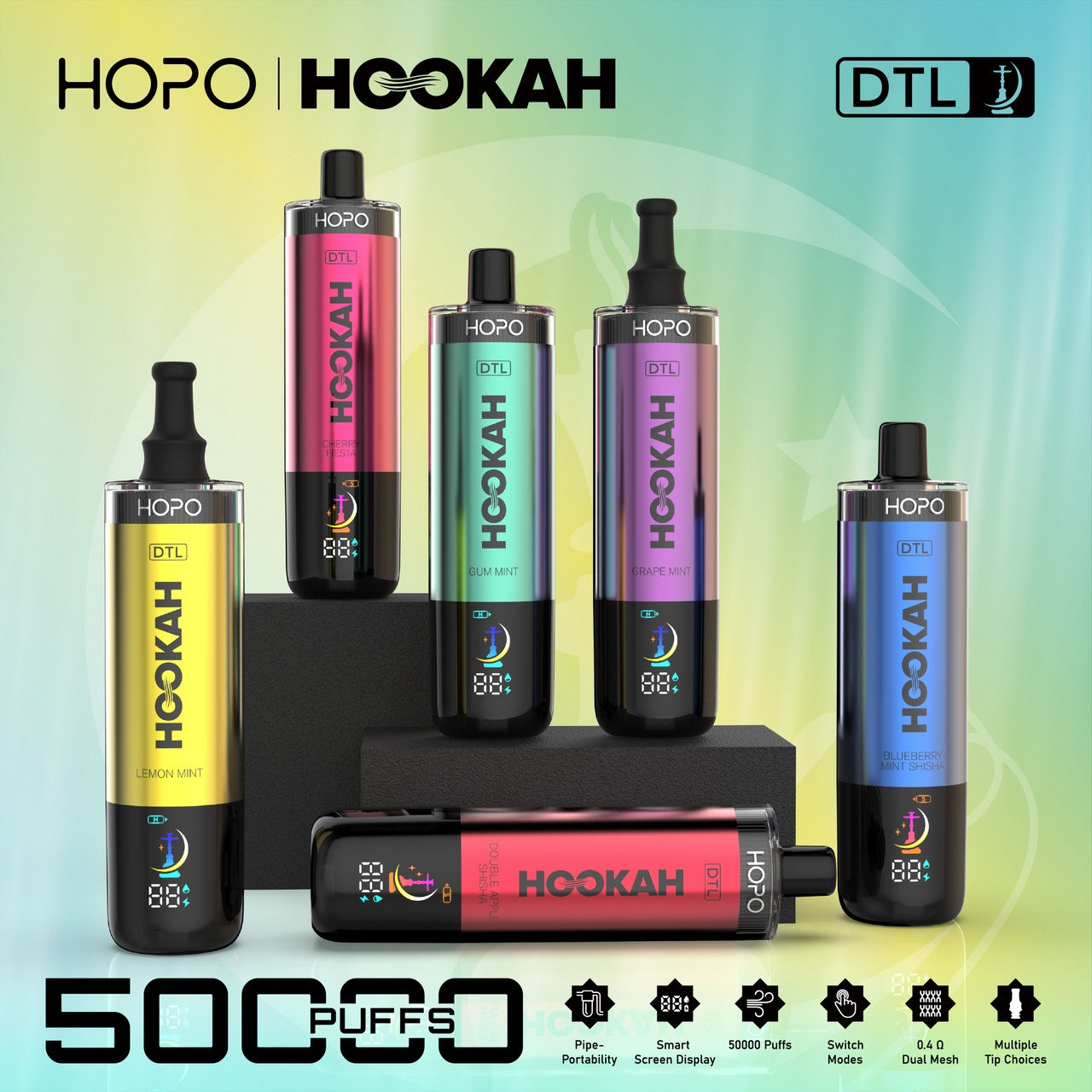 HOPO HOOKAH DTL DISPOSABLE VAPE | 50000 PUFFS | 5% NICOTINE | DISPLAY OF 5
