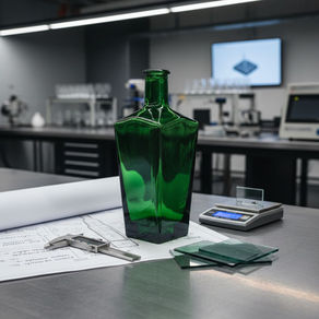 Glasflasche im Verpackungslabor