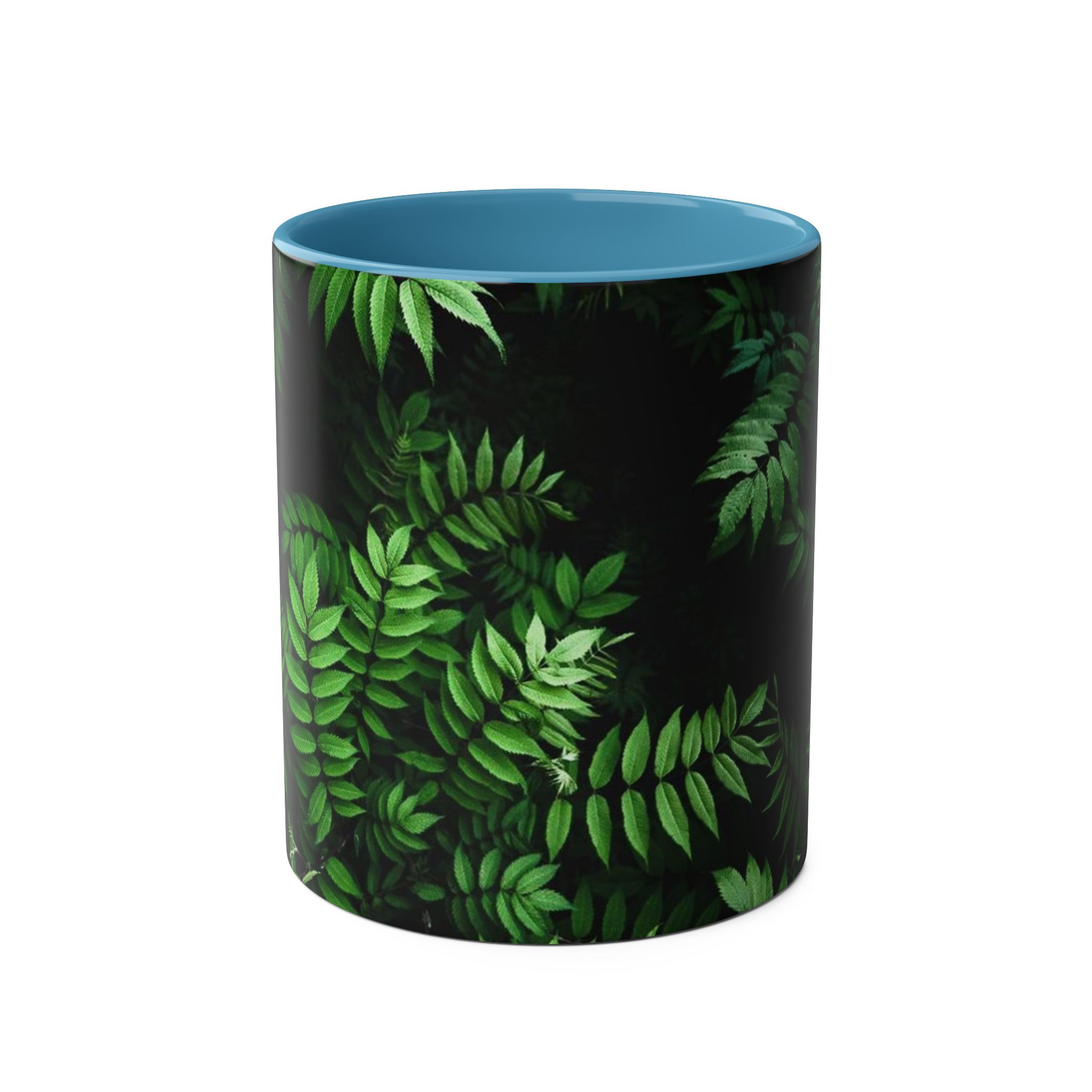 Green Leaf Two-Tone Coffee Mugs, 11oz